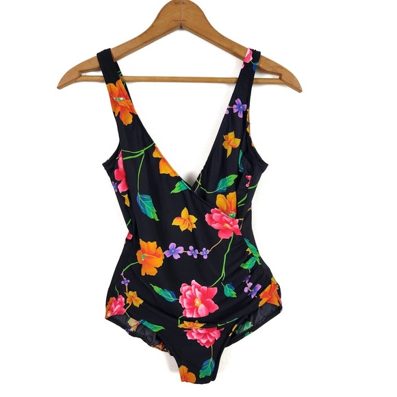 Vintage 90s One Piece Floral Swimsuit 10 - Picture 1 of 7
